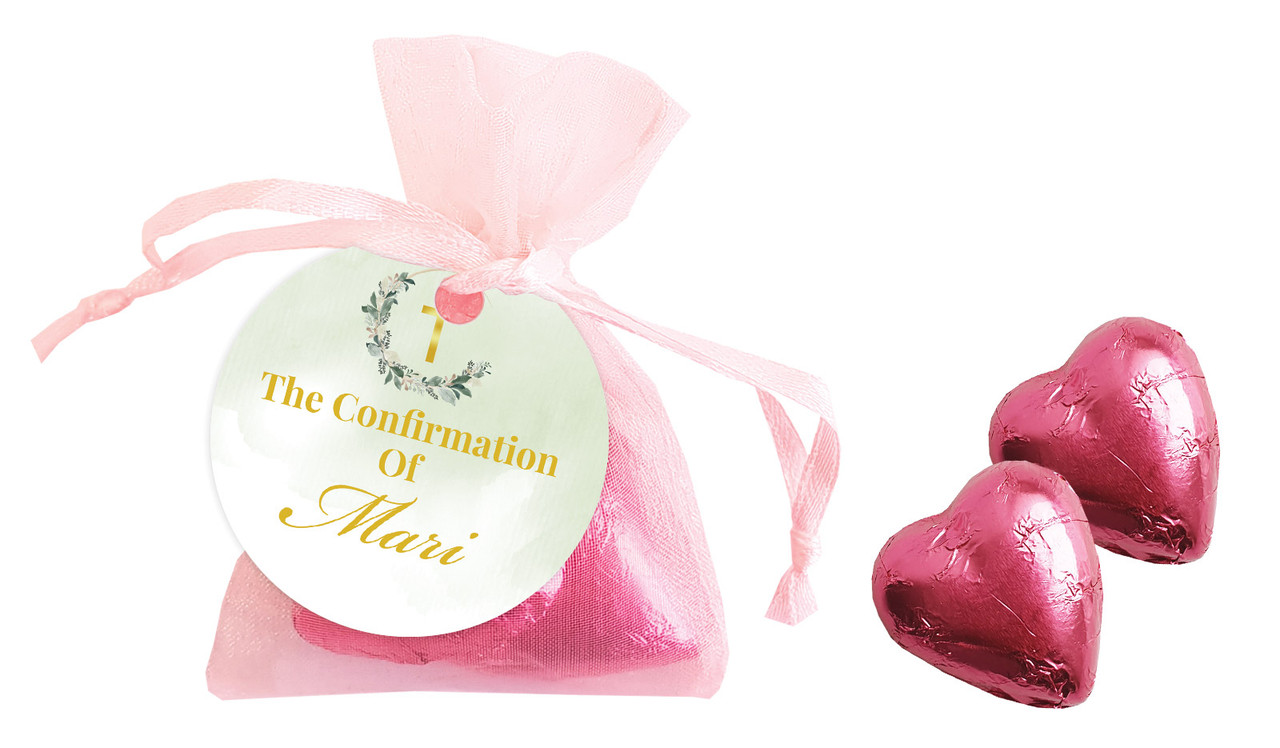 Greenery Hoop Confirmation Personalised Organza Bag In Pink