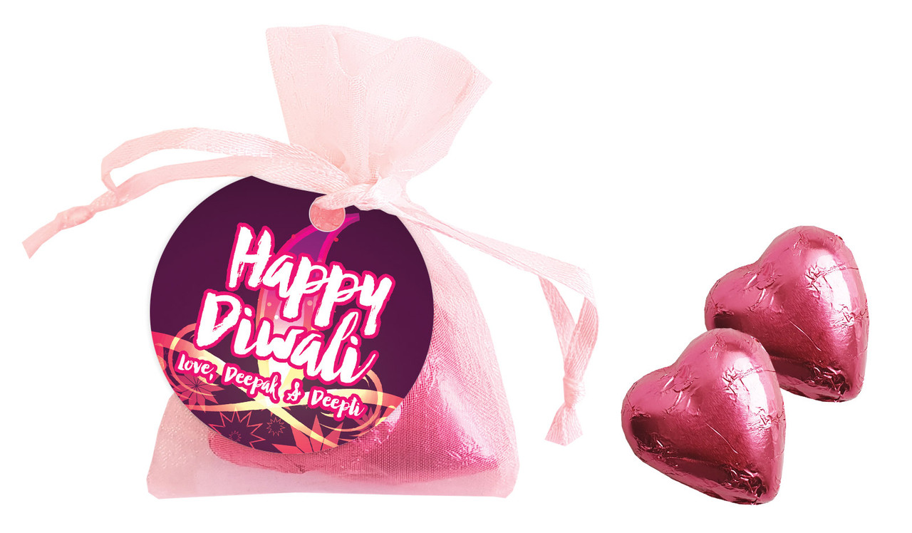 Abstract Flame Diwali Personalised Organza Bag In Pink