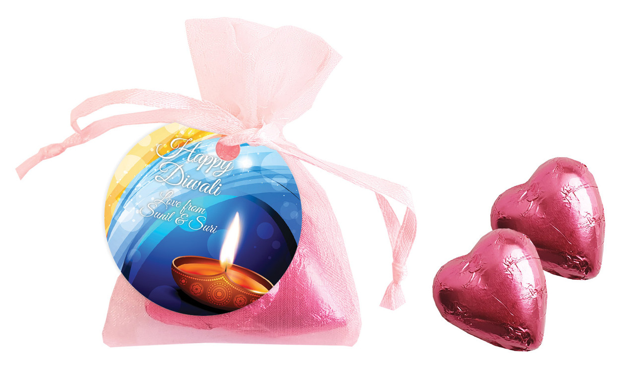 Vibrant Diwali Personalised Organza Bag In Pink