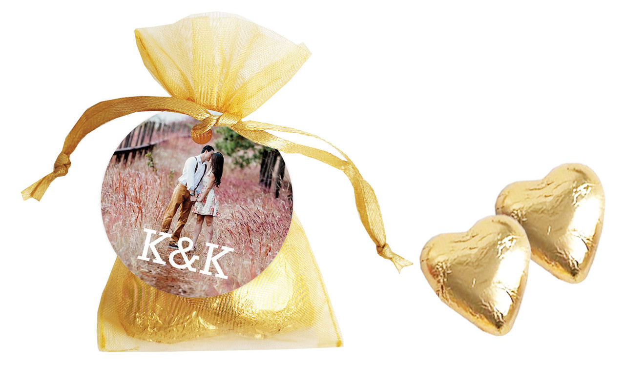 All You Need Is Love Engagement Personalised Organza Bag In Gold