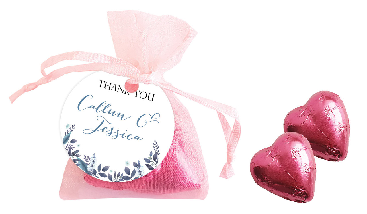 Blue Floral Engagement Personalised Organza Bag In Pink