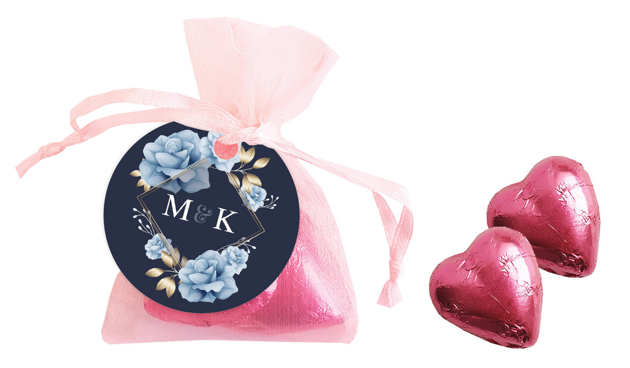 Flowers On Navy Engagement Personalised Organza Bag In Pink