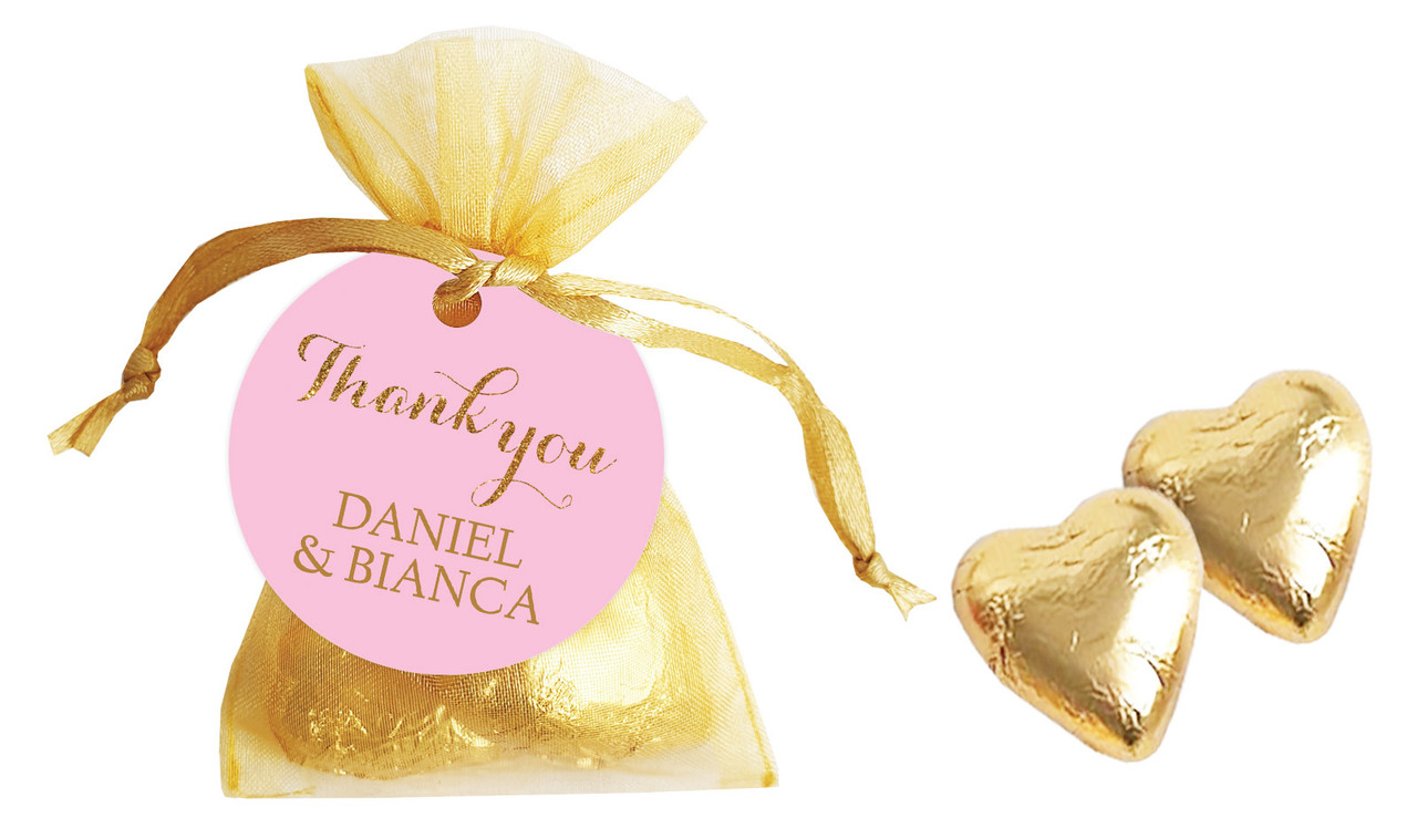 Golden Thank You Engagement Personalised Organza Bag In Gold