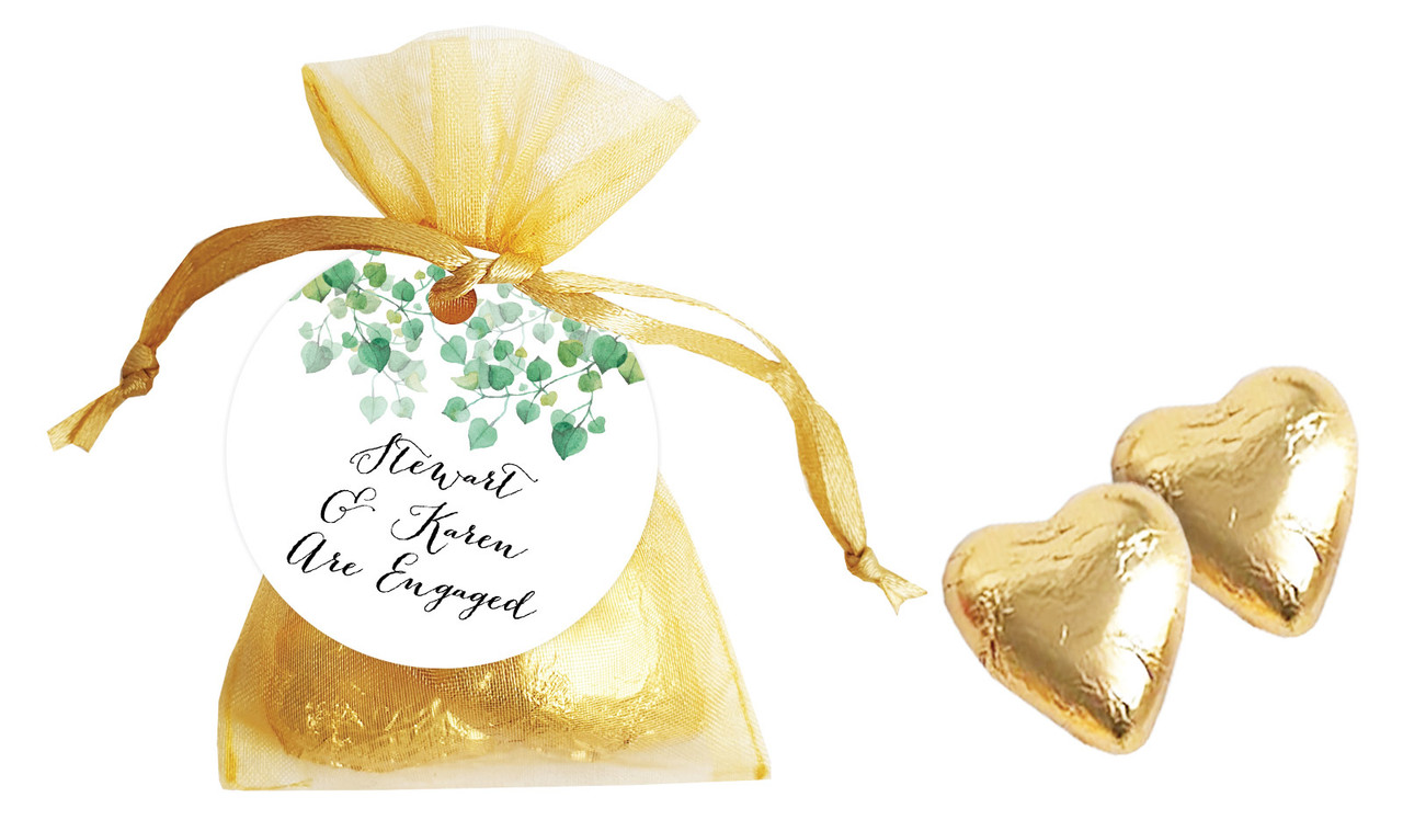 Hanging Leaves Engagement Personalised Organza Bag In Gold