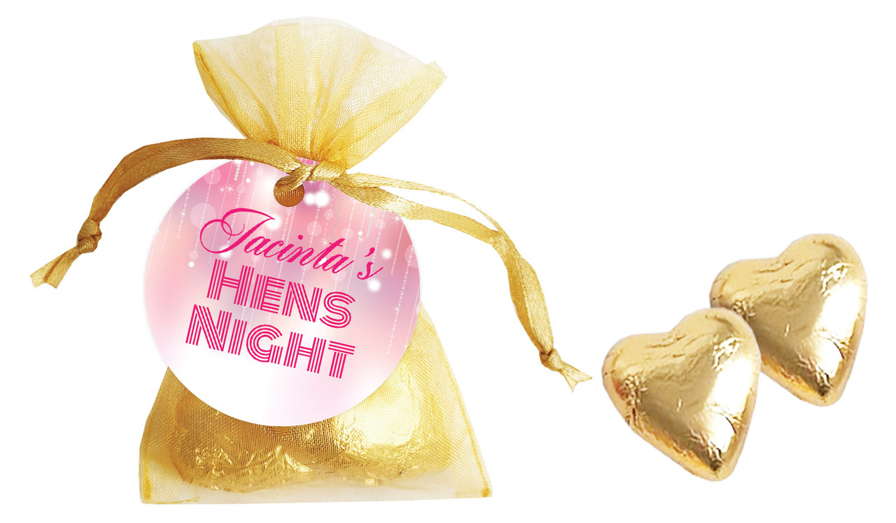 Pink Glam Hens Night Personalised Organza Bag In Gold