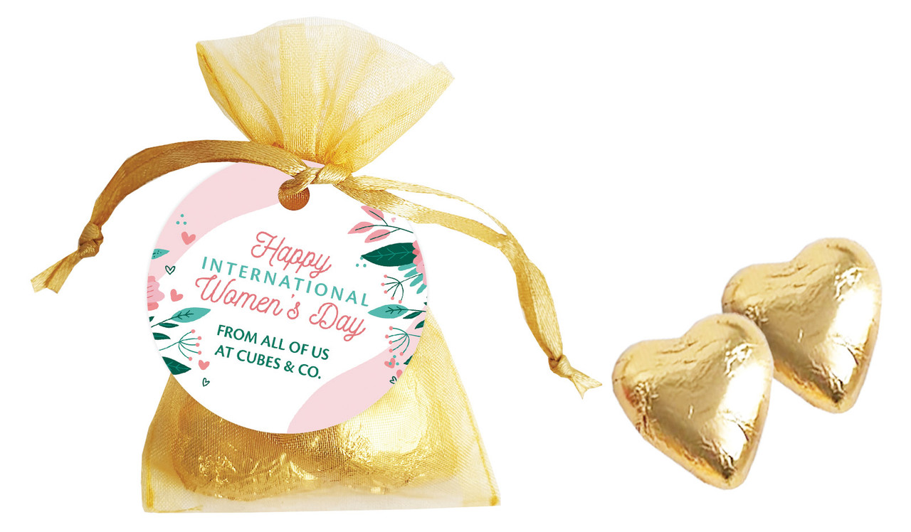 Fun Floral International Womens Day Personalised Organza Bag In Gold