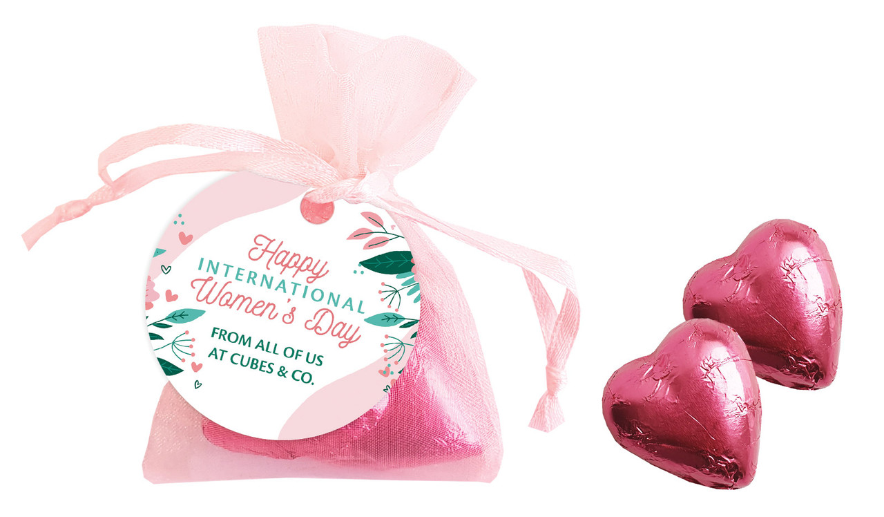 Fun Floral International Womens Day Personalised Organza Bag In Pink