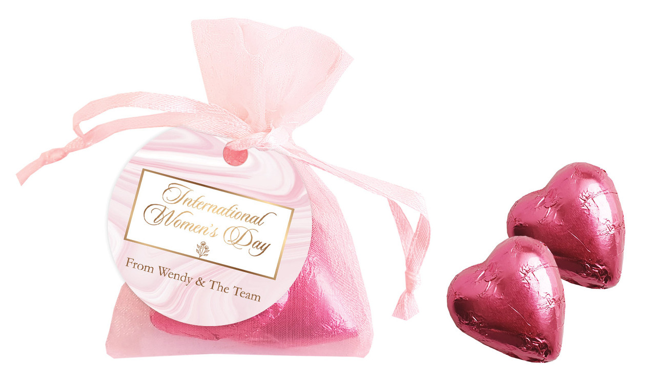 Pink Marble International Womens Day Personalised Organza Bag In Pink