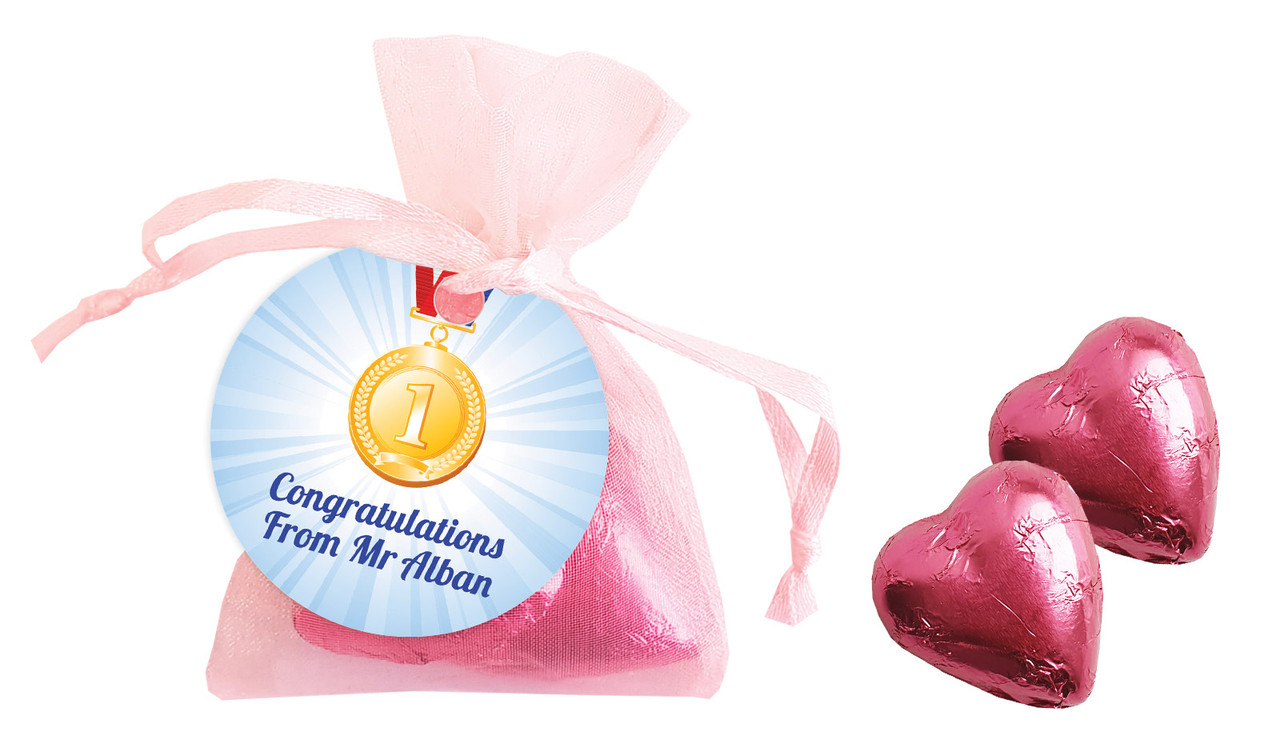 Medal 1st Place Personalised School Personalised Organza Bag In Pink