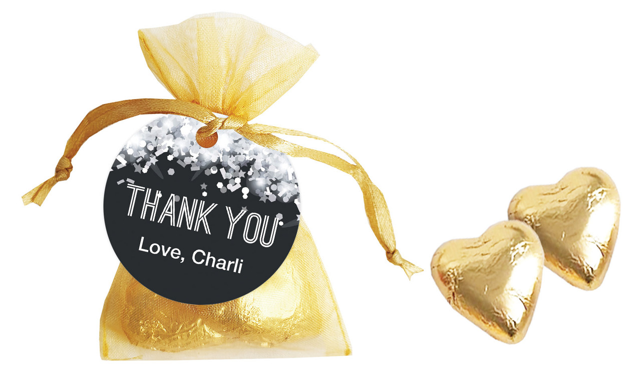 Confetti In Silver Personalised Organza Bag In Gold