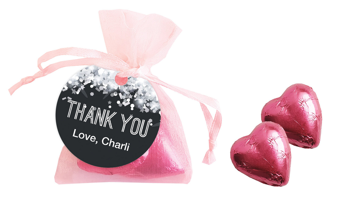 Confetti In Silver Personalised Organza Bag In Pink
