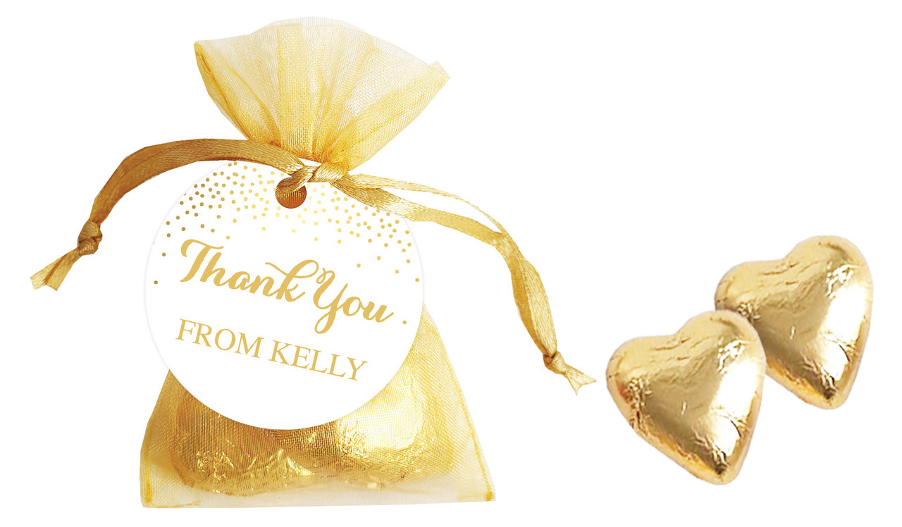 Gold Confetti Personalised Organza Bag In Gold
