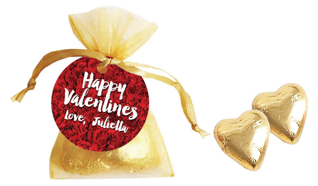 Rose Full Valentines Day Personalised Organza Bag In Gold