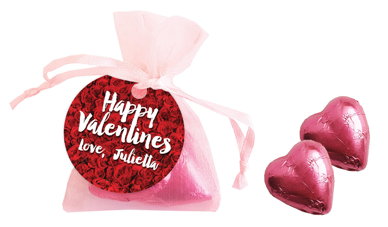 Rose Full Valentines Day Personalised Organza Bag In Pink