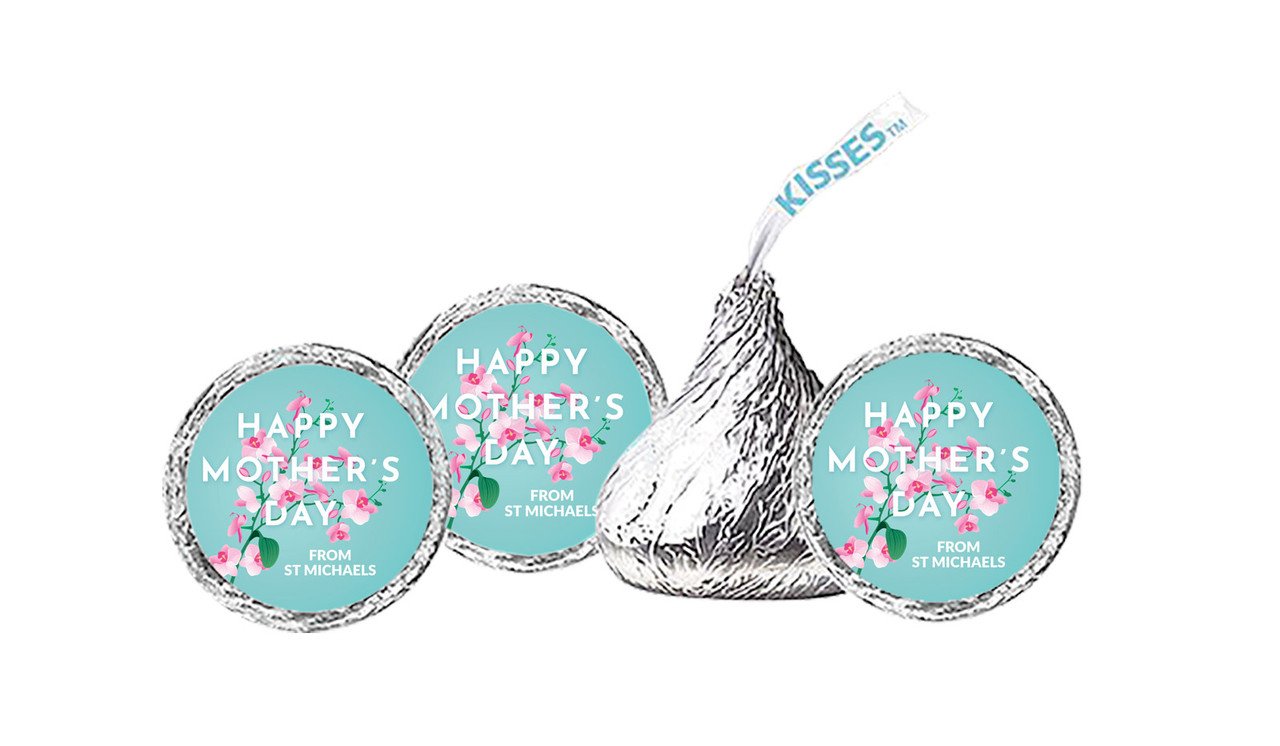 Pink Blooms On Aqua Mothers Day Custom Hersheys Kisses