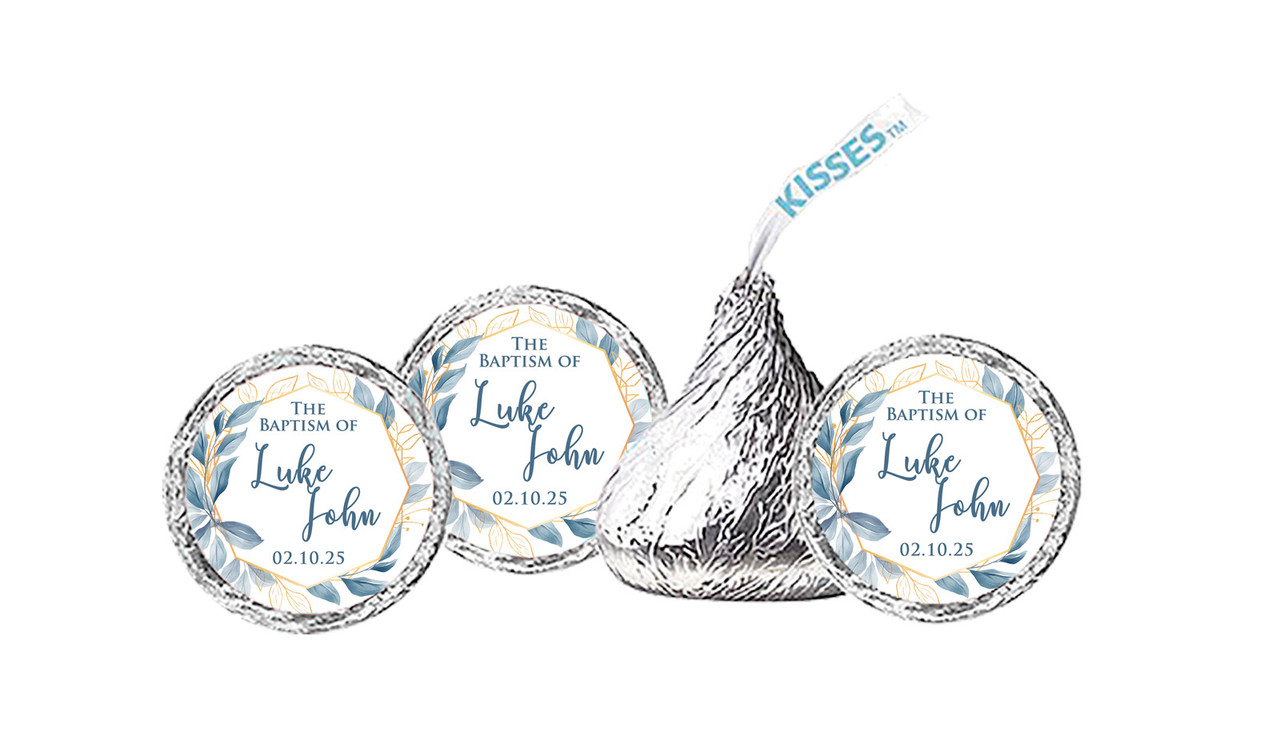 Blue Leaves Christening Personalised Hersheys Kisses