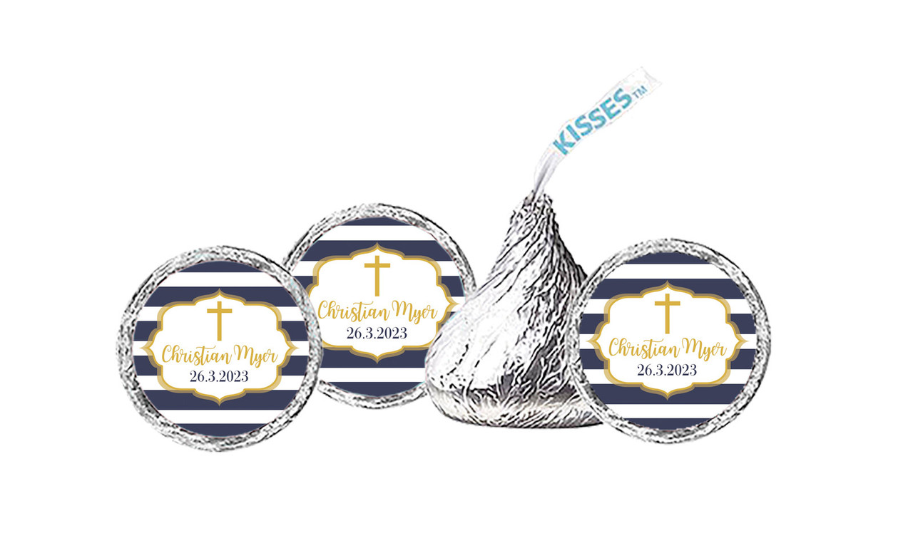 Bold Stripe And Gold Christening Personalised Hersheys Kisses