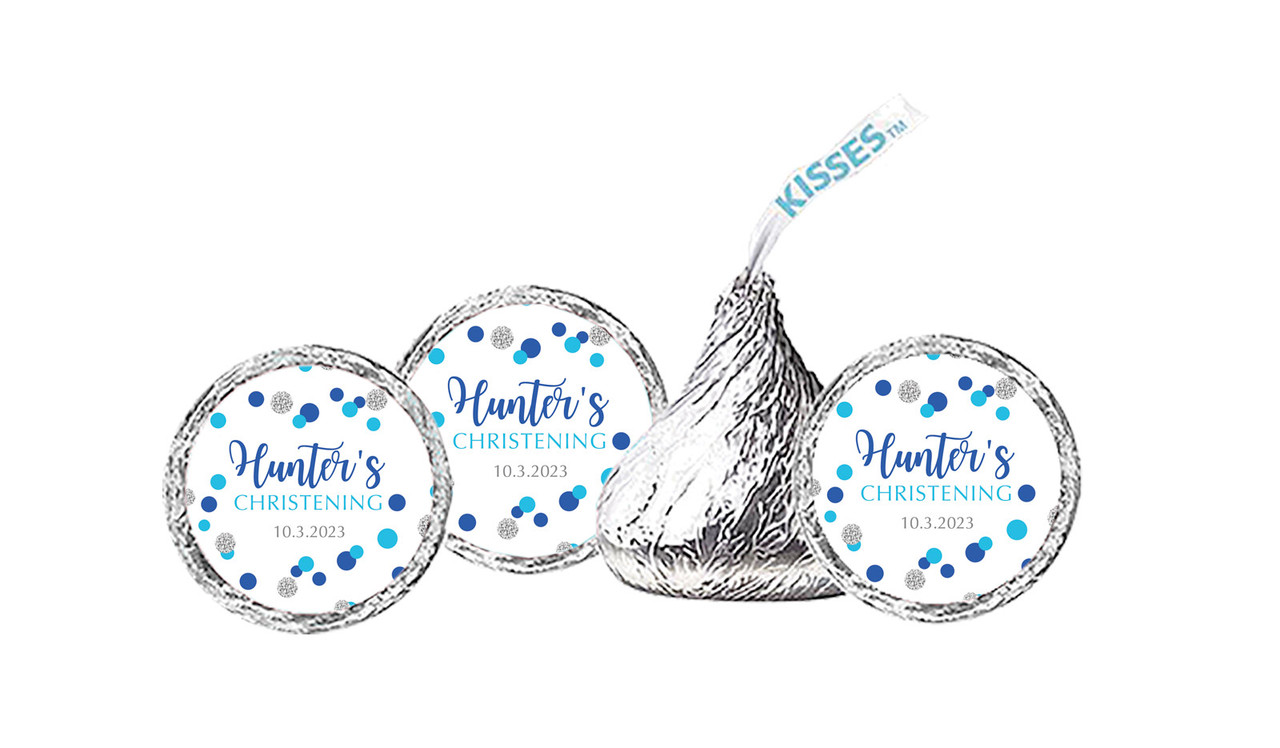 Confetti Blue Christening Personalised Hersheys Kisses