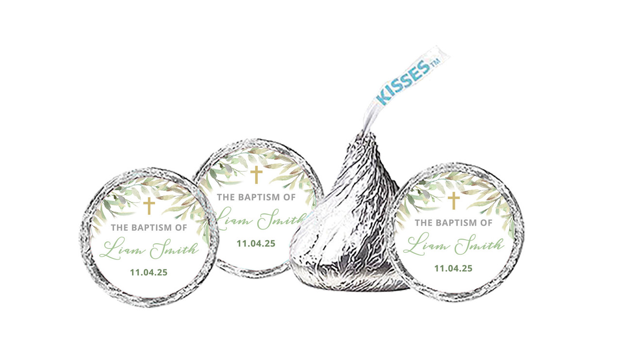 Golden Greenery Christening Personalised Hersheys Kisses
