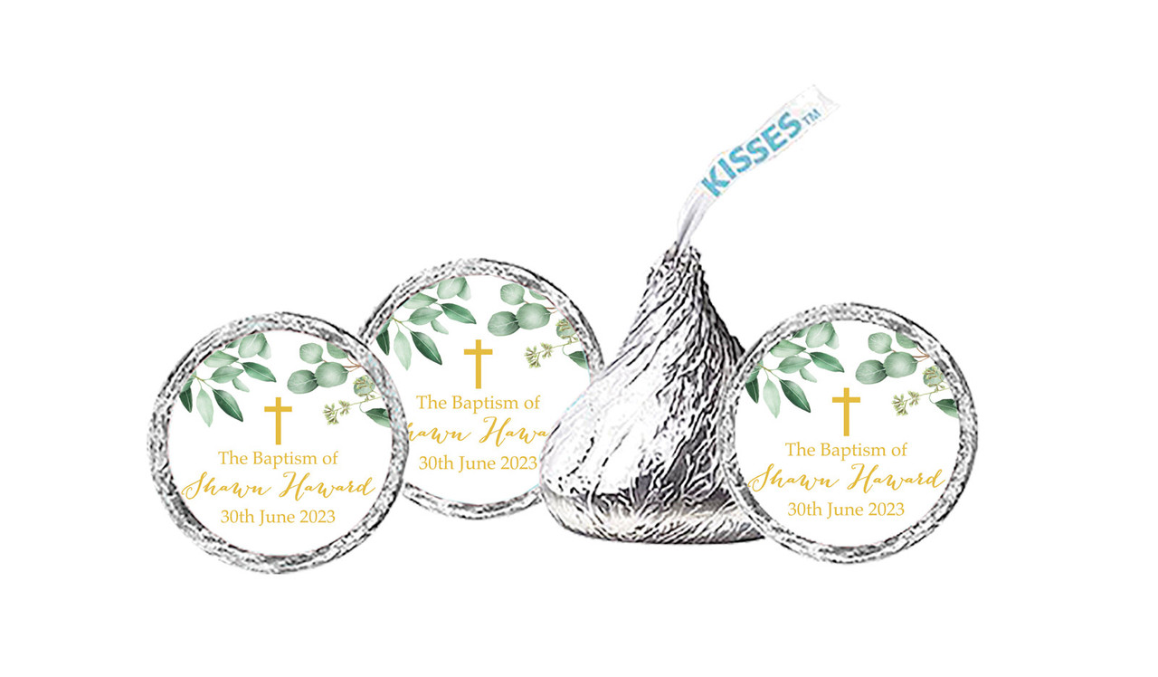 Gum Leaves & Gold Christening Personalised Hersheys Kisses