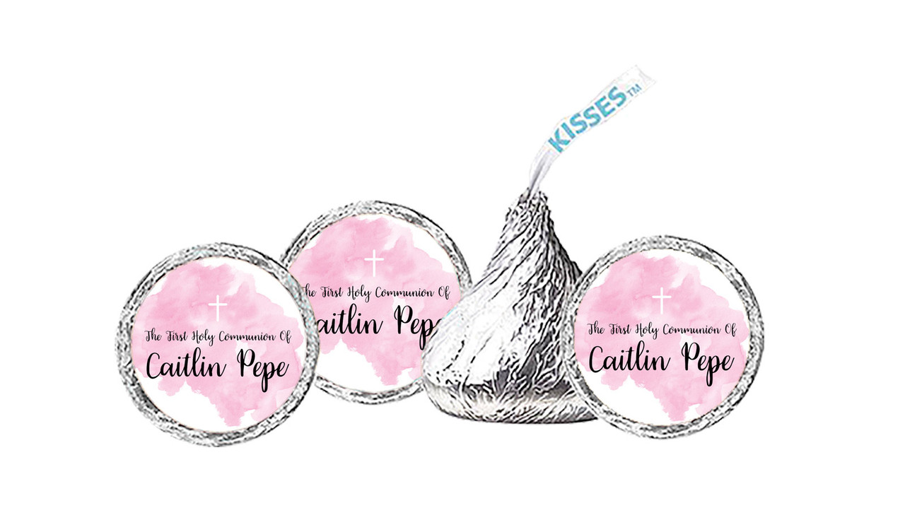 A Splash Of Watercolour Pink Communion Personalised Hersheys Kisses
