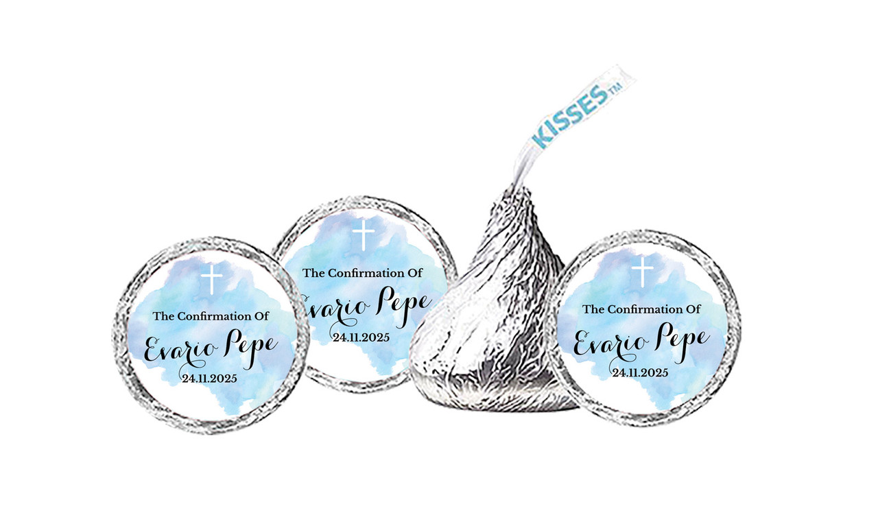 A Splash Of Watercolour Blue Confirmation Personalised Hersheys Kisses