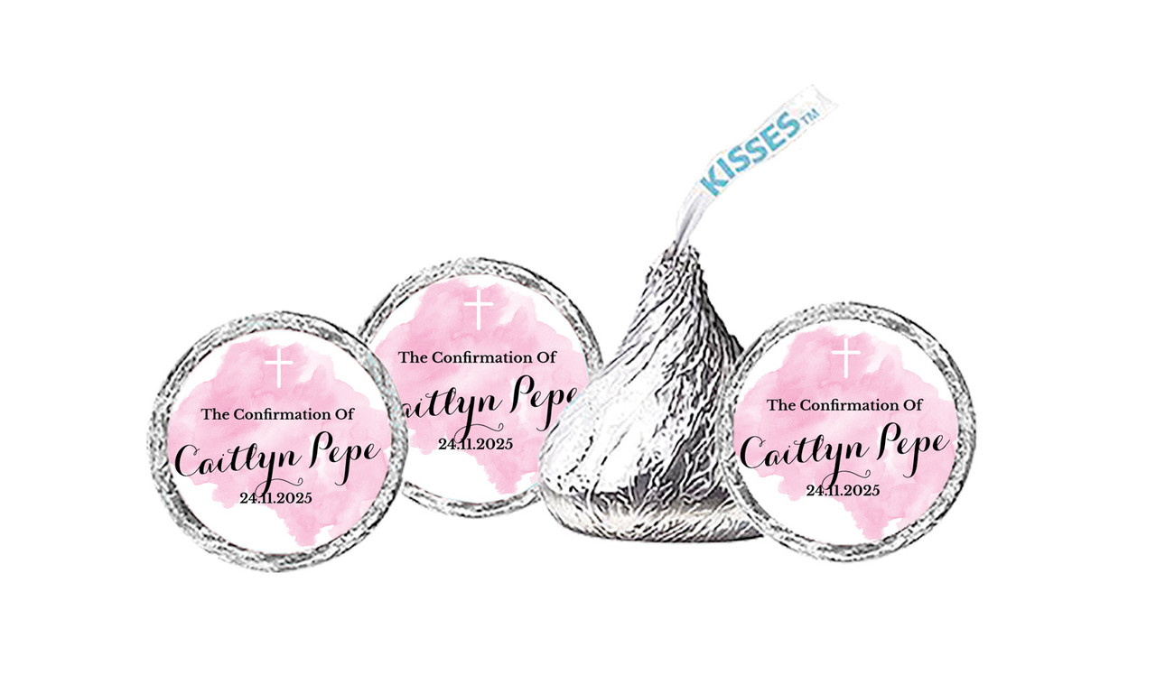 A Splash Of Watercolour Pink Confirmation Personalised Hersheys Kisses