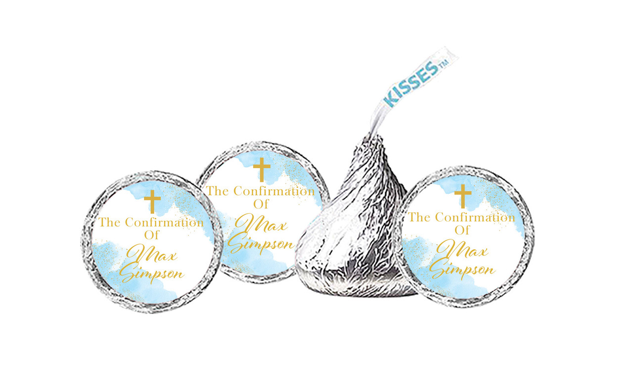 Gold Sparkle on Blue Confirmation Personalised Hersheys Kisses