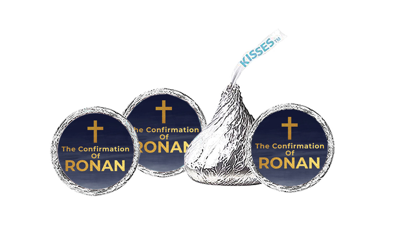 Navy Blue Watercolour Confirmation Personalised Hersheys Kisses