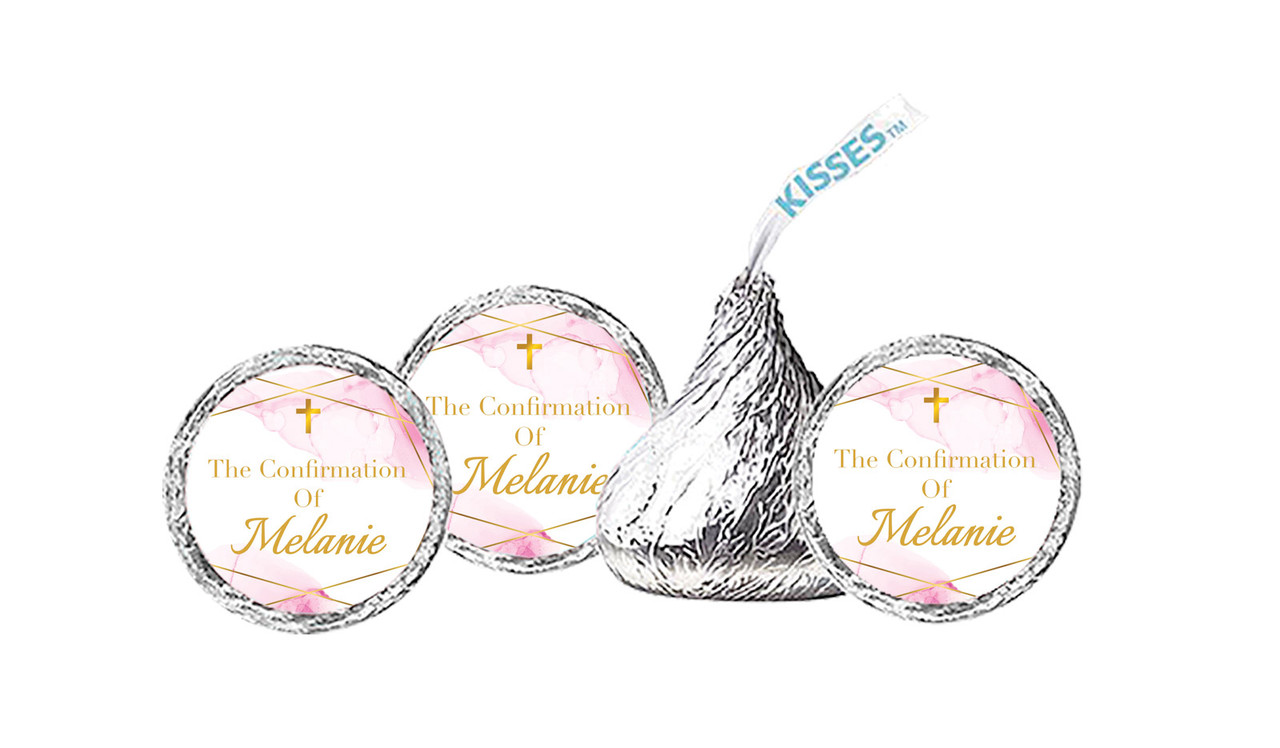 Pink Watercolour with Gold Confirmation Personalised Hersheys Kisses