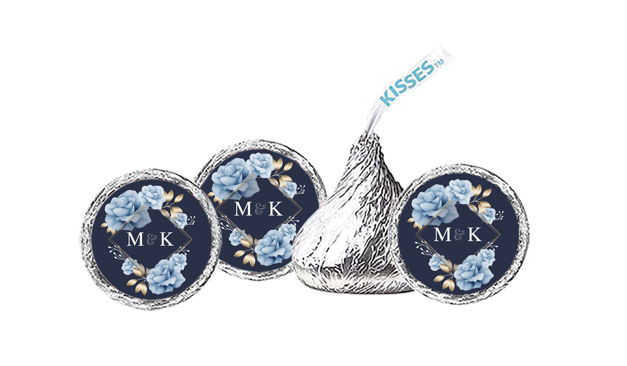 Flowers On Navy Engagement Personalised Hersheys Kisses