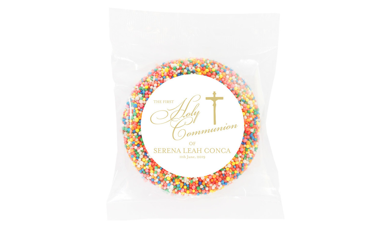 Gold Writing Personalised Communion Chocolate Freckle