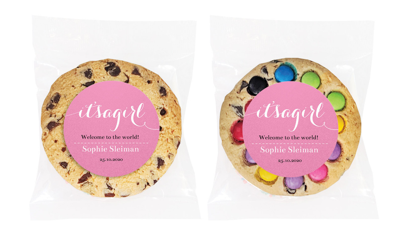 Flowing Words Girls Birth Announcement Personalised Cookie