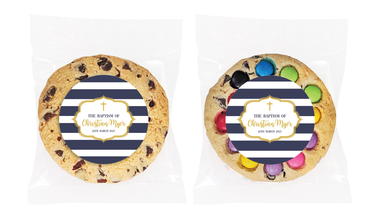 Bold Stripe And Gold Christening Personalised Cookie