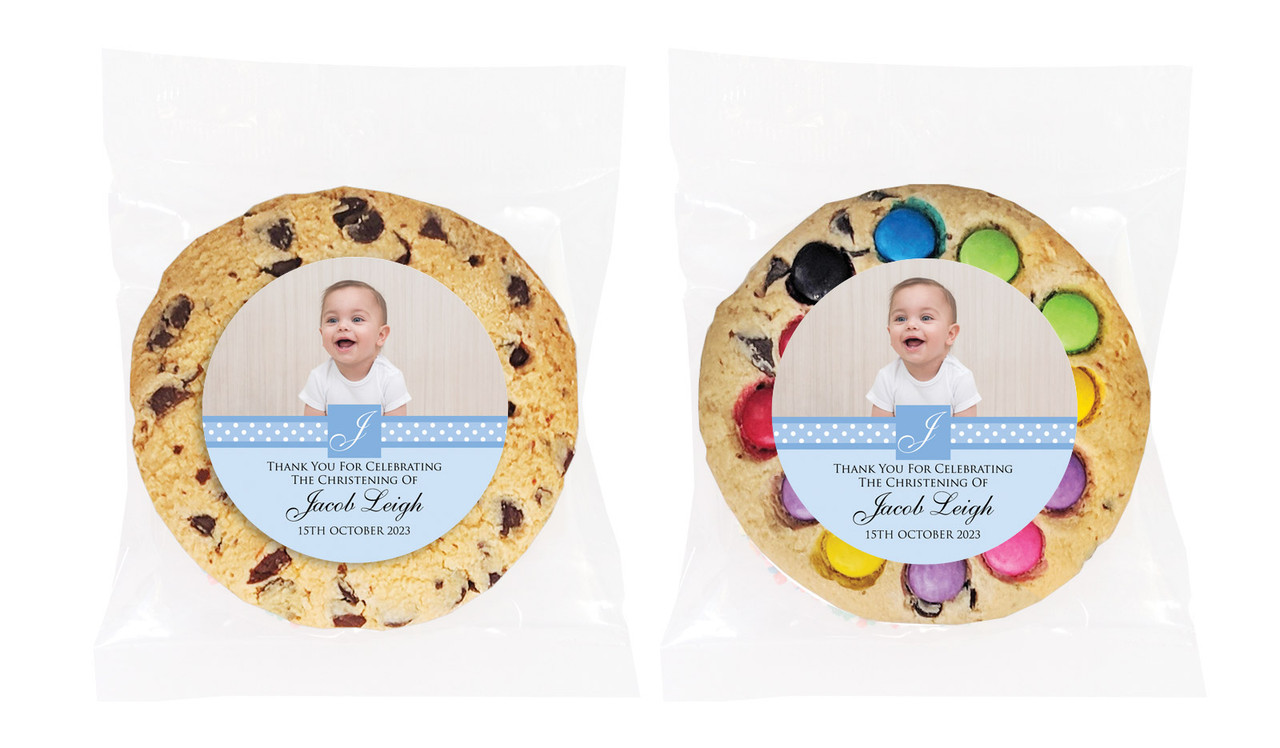 Initial Blue Christening Personalised Cookie