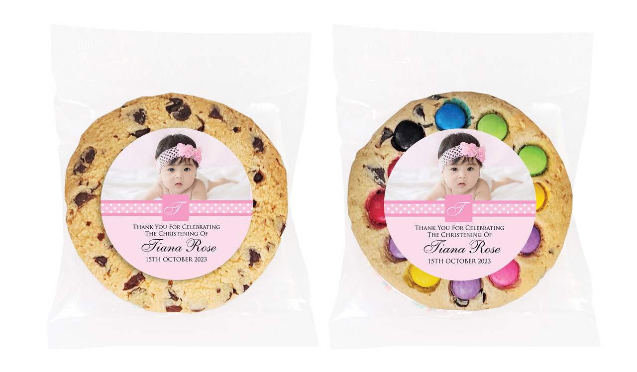 Initial Pink Christening Personalised Cookie