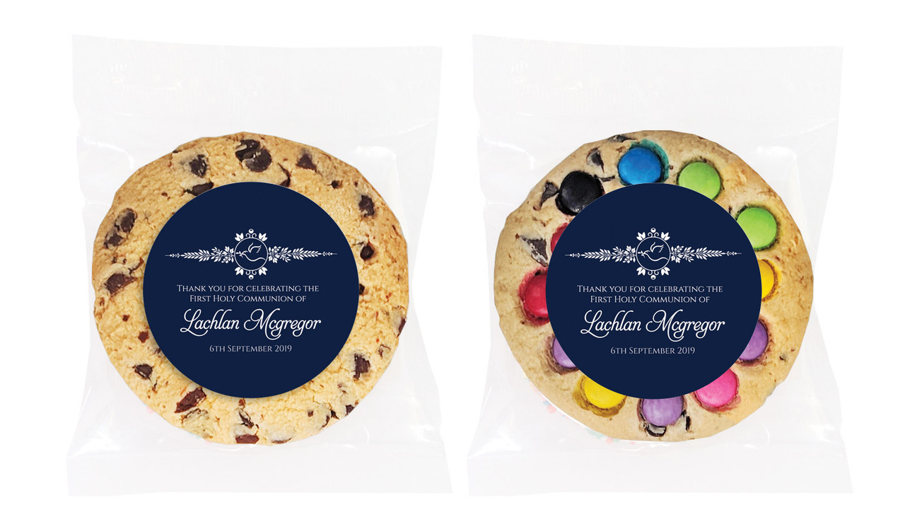 Dove Crest Blue Communion Personalised Cookie