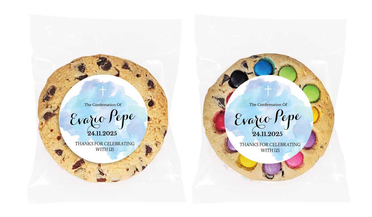 A Splash Of Watercolour Blue Confirmation Personalised Cookie