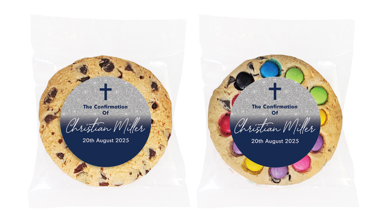 Blue and Silver glitter Confirmation Personalised Cookie