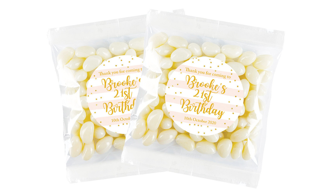 Striped Gold Confetti Personalised Lolly Bag