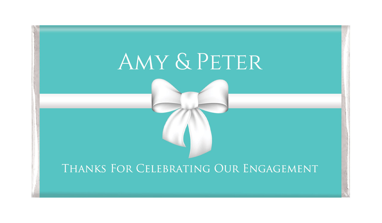 Turquoise Blue Bow Engagement Personalised Chocolate Bar