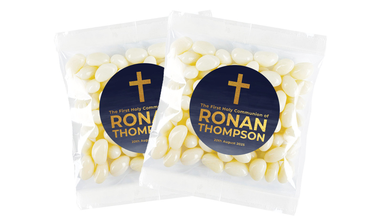 Navy Blue Watercolour Communion Personalised Lolly Bag
