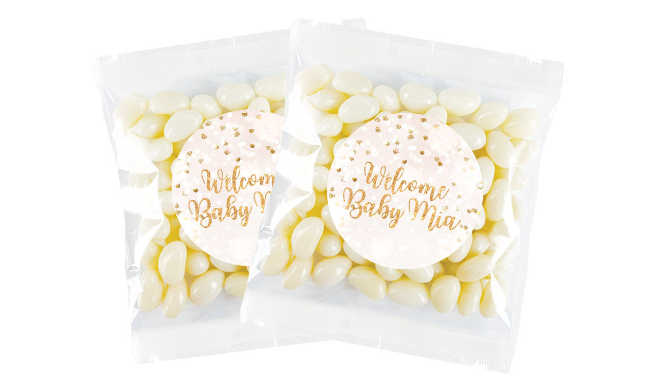 Heart Confetti Birth Announcement Personalised Lolly Bag