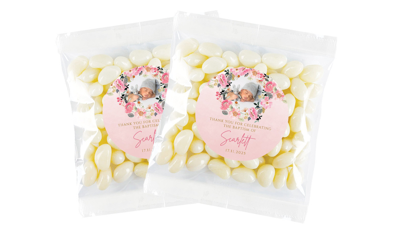 Photo On Floral Frame Christening Personalised Lolly Bag
