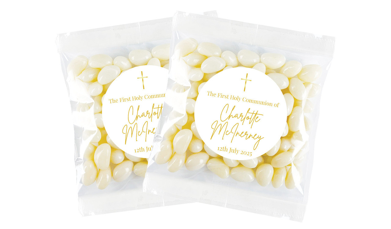 Modern White and Gold Communion Personalised Lolly Bag
