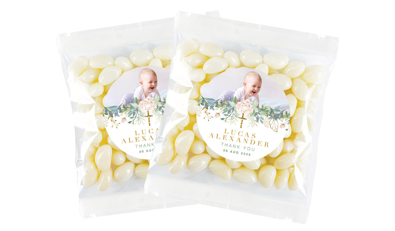 Leaves Photo Christening Personalised Lolly Bag
