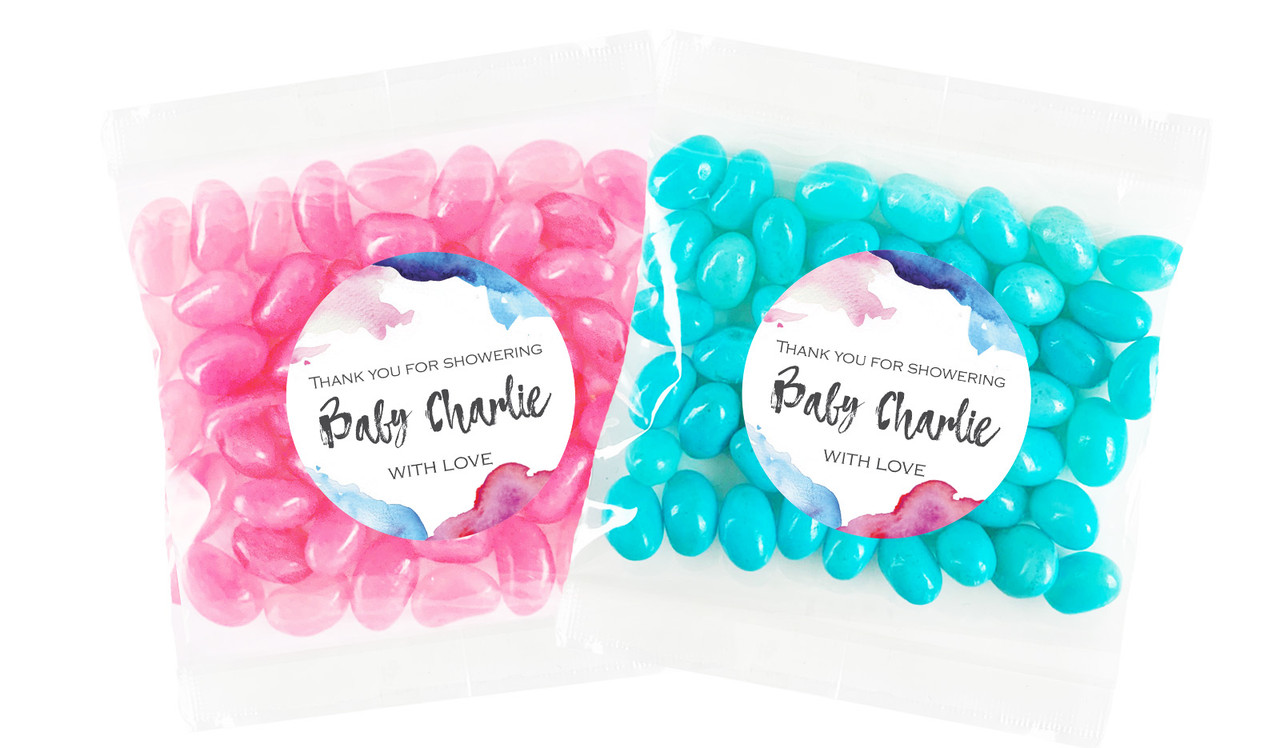 Mixed Watercolour Baby Shower Personalised Lolly Bag 55g (Choice Of Filling)