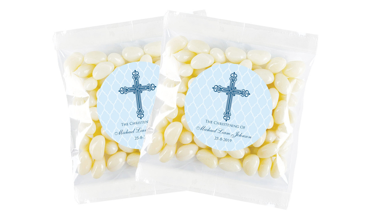 Religious Blue Christening Personalised Lolly Bag