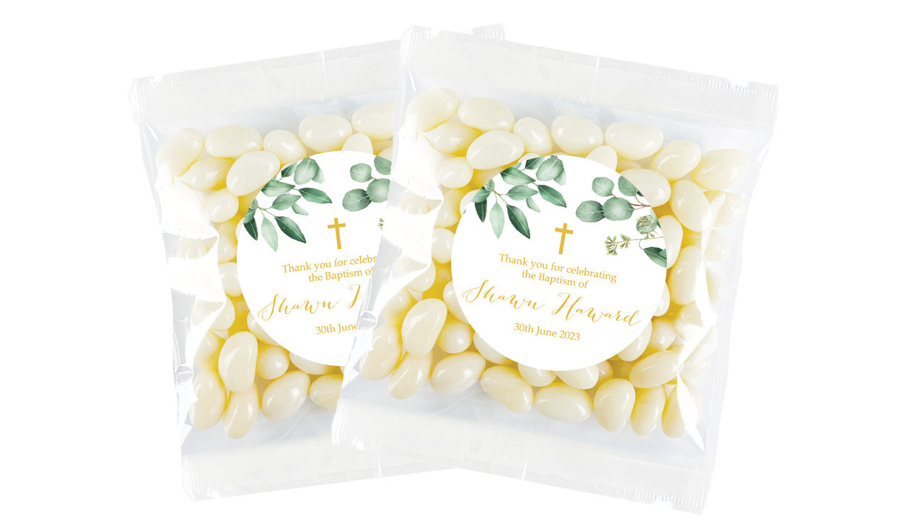 Gum Leaves & Gold Christening Personalised Lolly Bag