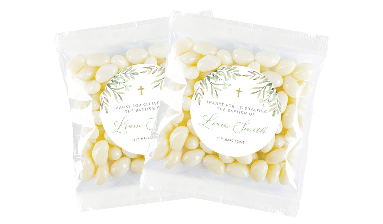 Golden Greenery Christening Personalised Lolly Bag